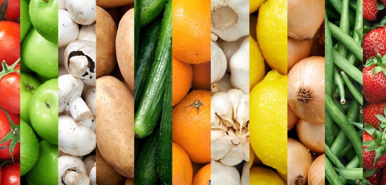 Montage of fruit and vegetables.